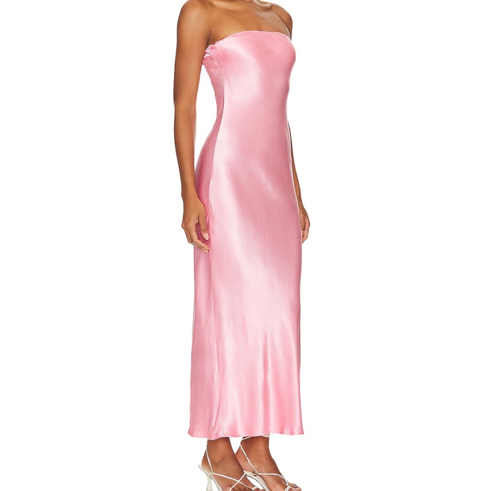 SNDYS pink strapless midi dress